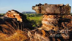 some rocks and grass on a sunny day