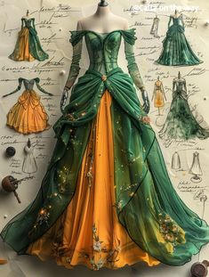 Fairytale Clothing, Elven Kingdom, Rose Costume, Blue And Yellow Dress, Fantasy Clothes, Beautiful Long Dresses, Dress Design Drawing, Fairy Dresses, Stunning Prom Dresses