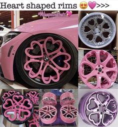 pink and purple wheels with hearts shaped rims