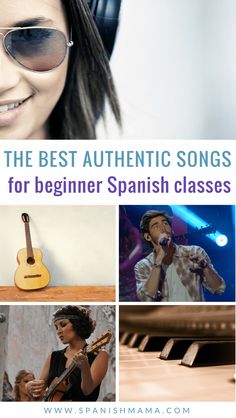 the best authentic spanish songs for beginner spanish classes by various artists and musicians, including one woman with headphones on