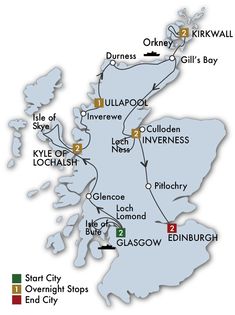 a map of scotland showing the location of several towns and major roads in each country