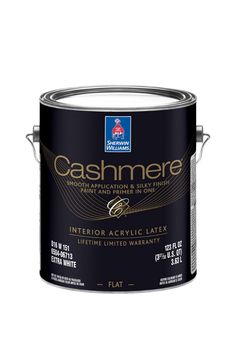 a can of paint with the words cashmeree on it and an image of a black