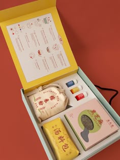 an open box with various items in it