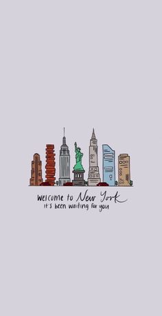 the words welcome to new york are in front of an image of the statue of liberty