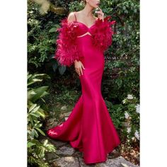 Feather Sleeve Dress, Ocassion Dress, Andrea And Leo, Feather Gown, Long Prom Gowns, Red Feather, Long Evening Gowns, School Dresses, Stunning Gowns