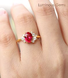 Round Cut Ruby Engagement Ring Diamond Cluster Ring Unique Art Deco Moissanite Ring for Her Anniversary Gift Wedding Band & Bridal Ruby Ring - Etsy Diamond Cluster Engagement Ring, Ruby Rings, San Gabriel, Engagement Ring Diamond, Ruby Engagement Ring, Bridal Bands, Diamond Cluster Ring, Ruby Ring, Rings For Her