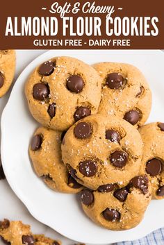 chocolate chip cookies on a white plate