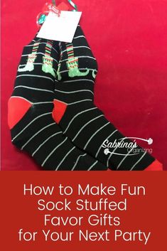 Looking for a fun favor gift for your next party? Check out these fun Sock stuffed favor gifts! They are super easy to make and fun too. - gift ideas for socking stuffers - stocking stuffer gift ideas - small gift ideas - favor gifts for christmas - christmas gift ideas Sock Wrapping Gift Ideas, Sock Stuffing Ideas Christmas, Fuzzy Socks Gift Ideas, Socks Sayings For Gifts, You’ve Been Socked Gift Ideas, Christmas Sock Exchange Ideas Gift, Holiday Sock Exchange Ideas, Stuffed Socks Gift Exchange, Sock Christmas Gift Ideas