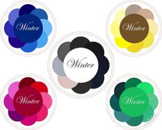 six different color wheel with the words winter on them