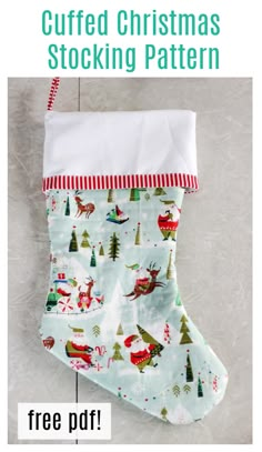 a christmas stocking pattern is shown with the instructions to make it