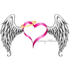 an angel heart with two wings and a halo on the side, surrounded by pink ribbon