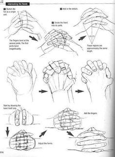 the instructions for how to draw hands with different angles and shapes, including fingers and thumbnails