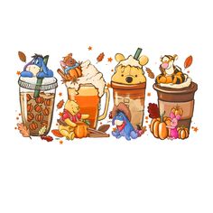 winnie the pooh and her friends are drinking pumpkin spiced milkshakes from starbucks