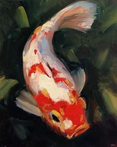 Daily Paintworks - Original Fine Art © Patti McNutt. Fish painting. Koi artwork. Red fish. Oil painting. Red-white fish. Oil Pastel Art, Arte Sketchbook, Arte Inspo, Art Inspiration Painting, Painting Art Projects, Pastel Art