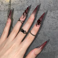 Long Pointed Nails, Ongles Goth, Mystical Aesthetic, 3d Spider, Soft Gradient, Halloween Nails Easy, Sharp Nails, Subtle Ombre, Long Stiletto