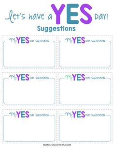 a printable worksheet that says, let's have a yes suggestions