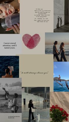 the collage has many different pictures and words on it, including two people holding hands