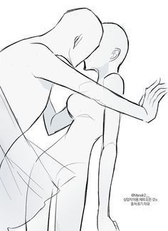 a drawing of two people hugging each other with their arms around one another, and the woman's body is drawn in black and white