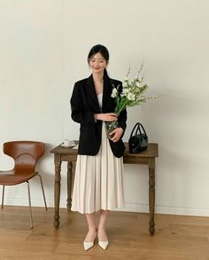 Korean Formal Outfit, Outfit Trabajo, Black Blazer Outfit, Blazer Fits, Korean Clothes, Church Outfit, Random Style, Business Casual Outfits For Work, Rock Outfits