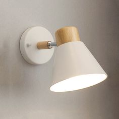 Nordic Stylish Cone Shade Wall Mount Light With Rotatable Bedside Sconce - Metal And Wood 1 Bulb Wall Sconces Living Room, Wall Mount Light, Shade Wall, White Wall Lights, Metal Wall Light, Silver Walls, Modern Wall Lamp, Electric Bulb, Wall Mounted Lamps