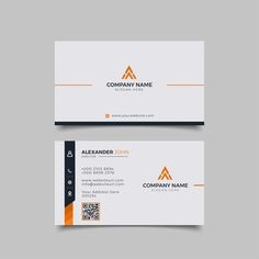 two business cards with orange and black accents