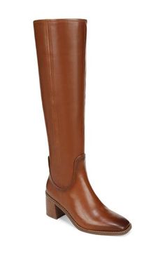 A stretchy back panel lends easy wear to an equestrian-inspired boot balanced by a squared-off toe and stacked block heel. 2 1/2" heel (size 7.5) 16" shaft; 14" calf circumference Cushioned footbed with Contour+ technology and arch support Leather upper/synthetic lining/rubber sole Imported Wide Calf Knee High Boots, Tall Riding Boots, Naturalizer Shoes, Comfortable Boots, Beautiful Boots, Wide Calf, Easy Wear, Over The Knee Boots, Boot Shoes Women