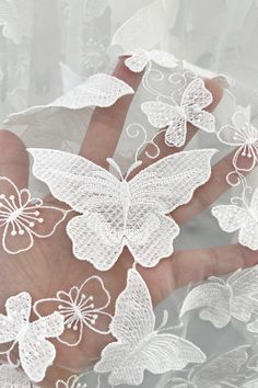 This White Butterfly Embroidery Lace Fabric is perfect for creating your perfect design. It is beautifully designed with white butterflies embroidered on it, making for an exquisite look that never goes out of style.? 150 cm * 150 cm per piece ( 59 inches * 59 inches per piece ) ? Butterfly Fabric, White Butterflies, Butterfly Embroidery, White Butterfly, Embroidery Lace, Out Of Style, Lace Fabric, Future Wedding, Dress Making