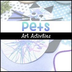 the words pet's art activities are displayed in front of an image of a cat