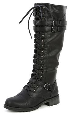 Wild Diva Womens Timberly-65 Boots *** Stop everything and read more details here! : Boots Shoes High Combat Boots, Knee High Combat Boots, Flat Leather Boots, Uniform Ideas, Harley Bikes, Skull Clothing, Military Boots