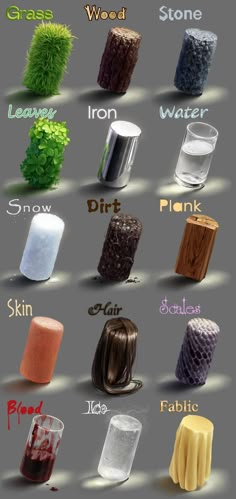 an image of different types of soaps and other things that are labeled in them