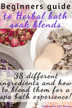 The beginners guide to herbal bath blends. Want to make your own bath soaks instead of buying them? Start here! 38 easy to blend ingredients and their uses. Mix and match your ingredients to make unique bath blends, teas and soaks. Make your own salt soaks, milk baths and more. Mineral Bath Soak Diy, Diy Bath Salts With Essential Oils, Oatmeal Bath Soak, Herbal Bath Recipes, Natural Hygiene, Herbal Bath Soak, Diy Bath Soak, Milk Baths, Bath Soak Recipe