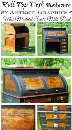 an old desk with drawers and writing on it is featured in the article roll top desk makeover