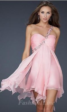 <3 Shorts Dress, Chiffon Cocktail Dress, Short Prom Dress, Pink Prom Dresses, Mini Cocktail Dress, Beauty And Fashion, Dress Formal, Prom Dresses Short, Beautiful Gowns