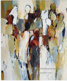 an abstract painting of people walking down the street