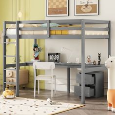 Twin Loft Wood Bed with Under-bed, Built-in Desk, a Storage Cabinet of 2 Drawers, Guardrails, Ladder