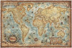 an old world map is shown with many different things on the land and in it's borders