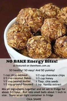 a bowl filled with no bake energy bites