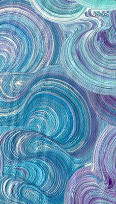 an abstract painting with blue and purple swirls