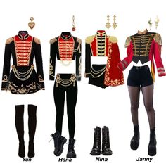 Dance Preformance Outfits, Kpop Circus Outfit, Aesthetic Circus Outfit, Ringleader Outfit Women, Circus Ringmaster Aesthetic, Ringmaster Costume Halloween, Circus Performer Outfit, The Night Circus Outfit, Kostum Dance Kpop