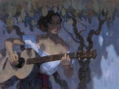 a painting of a woman playing the guitar