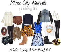 a bunch of clothes and shoes with the words music city nashville packing list