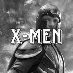 a man in a suit and helmet with the words x - men over his face