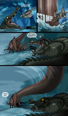 an image of a comic strip with alligators in the water