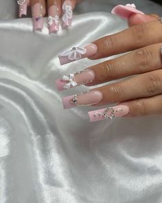 Nail Inspo With Initial, Birthday Set Nails, Nails With Bows, Cool Finger Tattoos, Book Nails, Marble Acrylic Nails, Latina Nails, Long Acrylic Nail Designs, Ombre Acrylic Nails