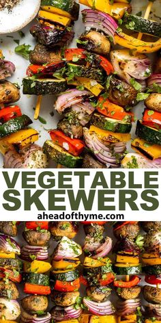 vegetable skewers are piled on top of each other and ready to be eaten