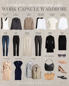 Business Casual Travel Capsule Wardrobe, Minimalist Casual Work Outfit, Business Casual Closet Capsule Wardrobe, Capsule Smart Casual Wardrobe, Work Outfit Wardrobe, Minimalist Business Wardrobe, Smart Casual Work Capsule, Capsule Wardrobe Women Work, Spring Work Capsule Wardrobe 2024