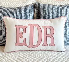 Example: 12 x 20 white linen, quartz appliqué, thread and trim. Miller font.  Please make color selections from my charts.    All of my pillows are lined, serged and feature an invisible zipper for easy removal. This listing is for the pillow cover only, it does not include the insert. To continue shopping in my shop: https://www.etsy.com/shop/peppermintbee Thread will match applique unless otherwise requested.  Care: Spot clean and iron if needed. *Peppermint Bee™ patterns and designs are the e Applique Pillows, Monogram Pillows, Applique Fabric, Applique Monogram, Dorm Room Inspiration, Pillow Fabric, Make Color, Trim Color, Etsy Pillow Covers