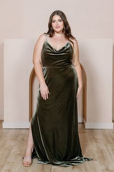 Model: Tegan; Size: 20; Color: Dusty Olive Navy Blue Velvet Dress, Emerald Green Velvet Dress, Wedding Parties Colors, Velvet Bridesmaid Dresses, Mermaid Evening Gown, Green Velvet Dress, Bridesmaid Dress Colors, Evening Gowns Elegant, Suede Dress