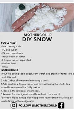 the instructions for how to make mothercould diy snow in a glass bowl