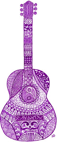 a purple guitar with intricate designs on it